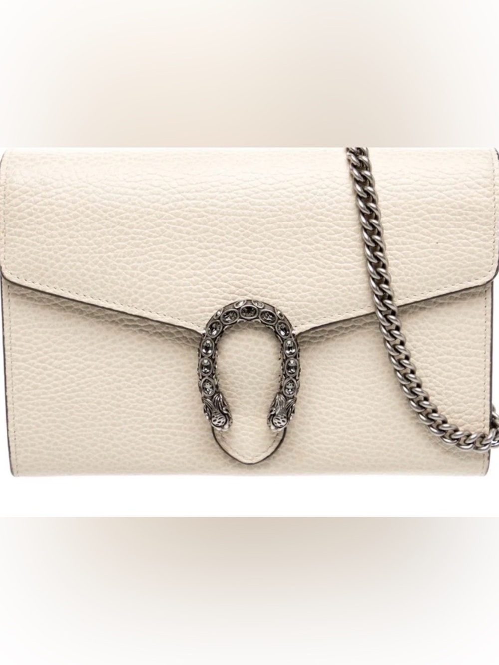 Gucci Dionysus Cream Textured Leather Shoulder Bag with Silver Chain